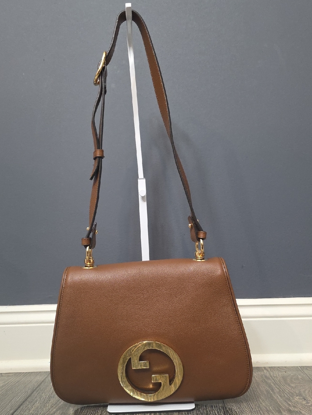Gucci Brown Leather Shoulder Bag with Gold GG Accent